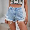 Women Mid Rise Ripped Denim Shorts Frayed Hem Straight Jean Shorts Street Summer Casual Shorts