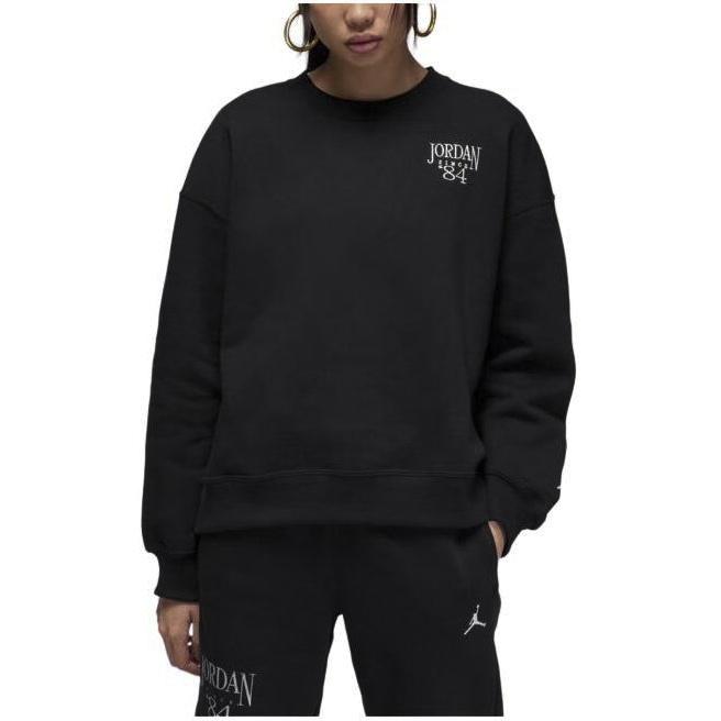 Jordan Numbers Letter Embroidery Casual Crew Neck Fleece Lined Long Sleeved Sweatshirt Women's Black FN5438-010
