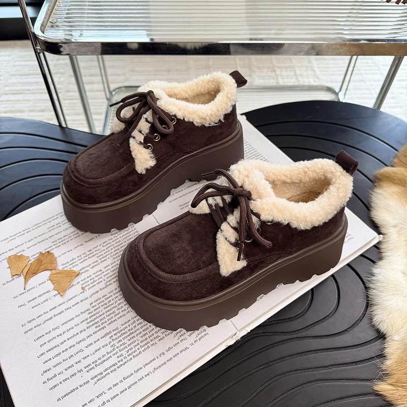 Herbst und Winter 2025 neue warme rutschfeste Schnür-Schneestiefel Damenmode vielseitige Samt-verdickte Schnee-Baumwollschuhe