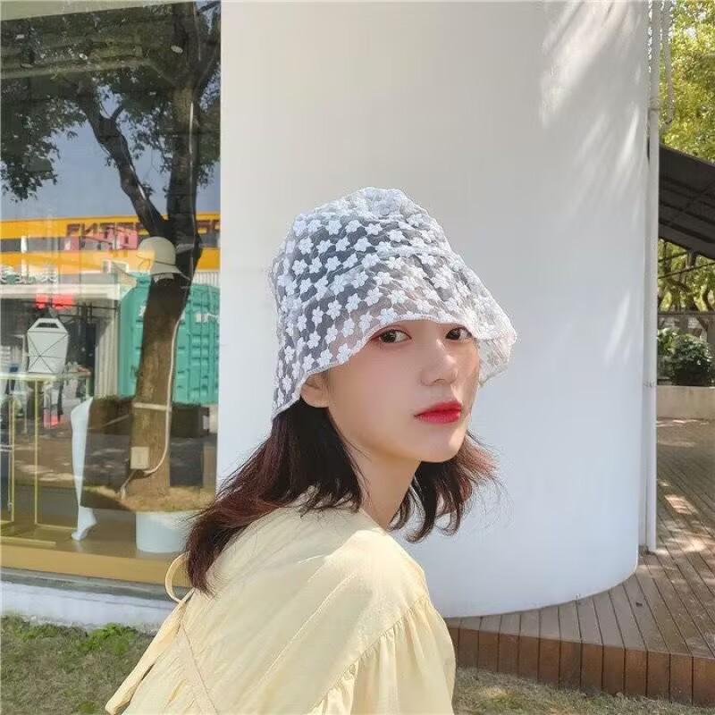 Korean Style Lace Flower Women's Bucket Hat - Fashionable, Versatile, Sun Protection, Trendy Temperament