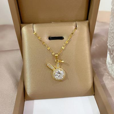 Rabbit Cute Exquisite Fashion Diamond-Encrusted Temperament Necklace Women'S Personalized Crown Girls Zircon Pendant