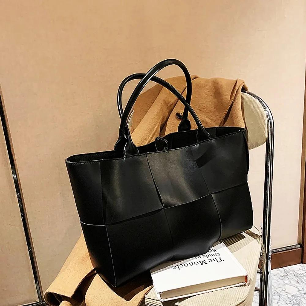 Large Capacity Soft Pu Tote Bag For Women 2024 Luxury Designer Bag Woven Design Shoulder Shopping Handbags Ladies Fashion Purse