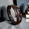 Men's Retro Leather Woven Bracelet with Magnetic Clasp - European & American Style