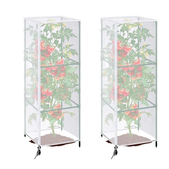 Garden Netting Plant Cover Square Tomato Cage Cover Breathable Mesh Insect Bird Barrier Netting with Zipper And Drawstring for Protecting Plants