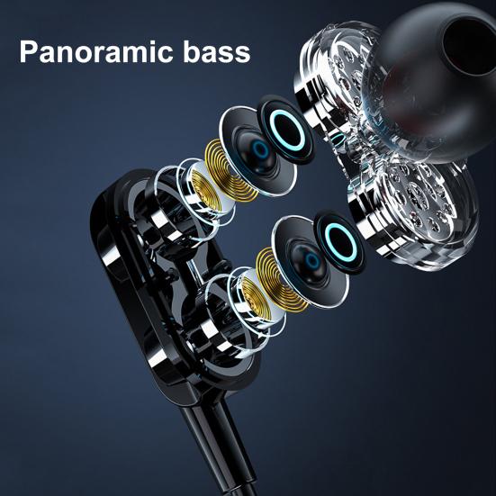 C52 Wired Earbuds Wire Control Noise Reduction In-ear Metal Dual Moving Coil Eight-core 3.5mm Earphones for Gaming