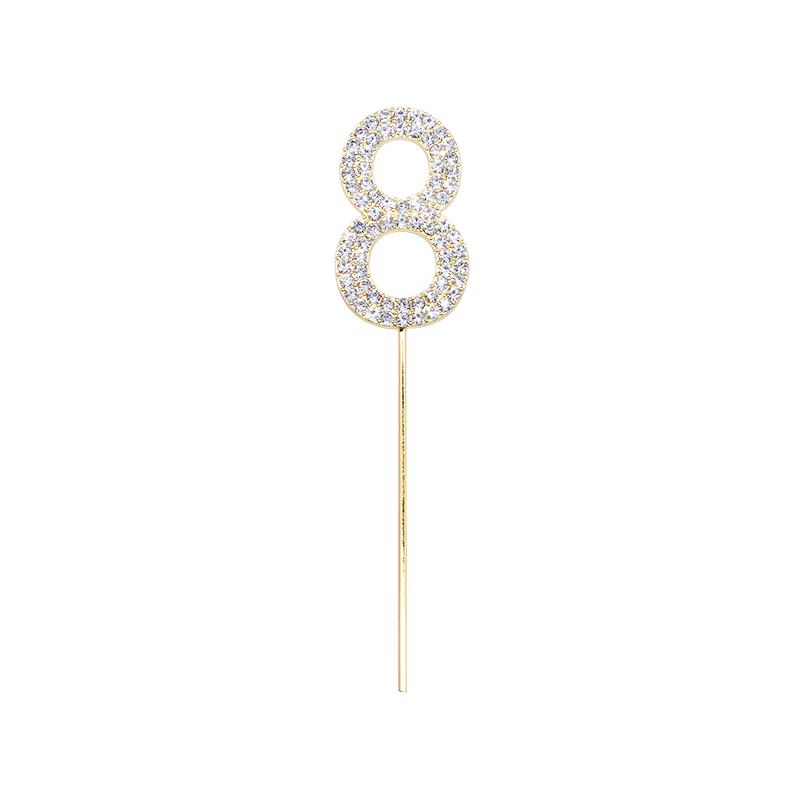 1Pc Glitter Alloy Rhinestone Number Cake Toppers Baby Shower Birthday Decoration Wedding Gold Silver Digital Cakes Dessert Decor