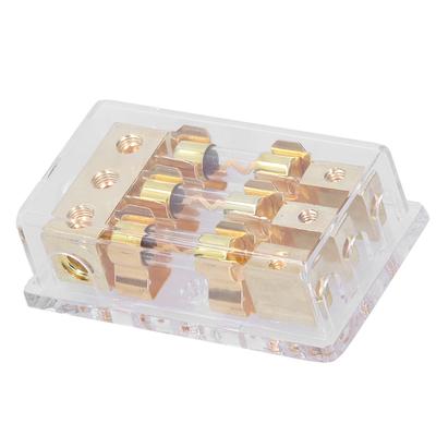 Scatola Portafusibili a 3 Vie 1x0GA Ingresso 3x4GA Uscita Blocco di Distribuzione per Modifica Audio Stereo Auto Yacht
