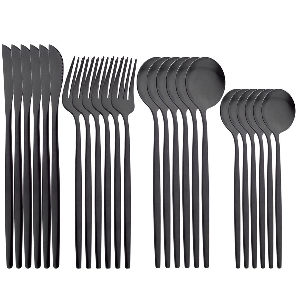 JANKNG 24Pcs Matte Dinnerware Golden Knife Fork Dessert Spoons Flatware Set Stainless Steel Cutlery Set Kitchen Silverware Set