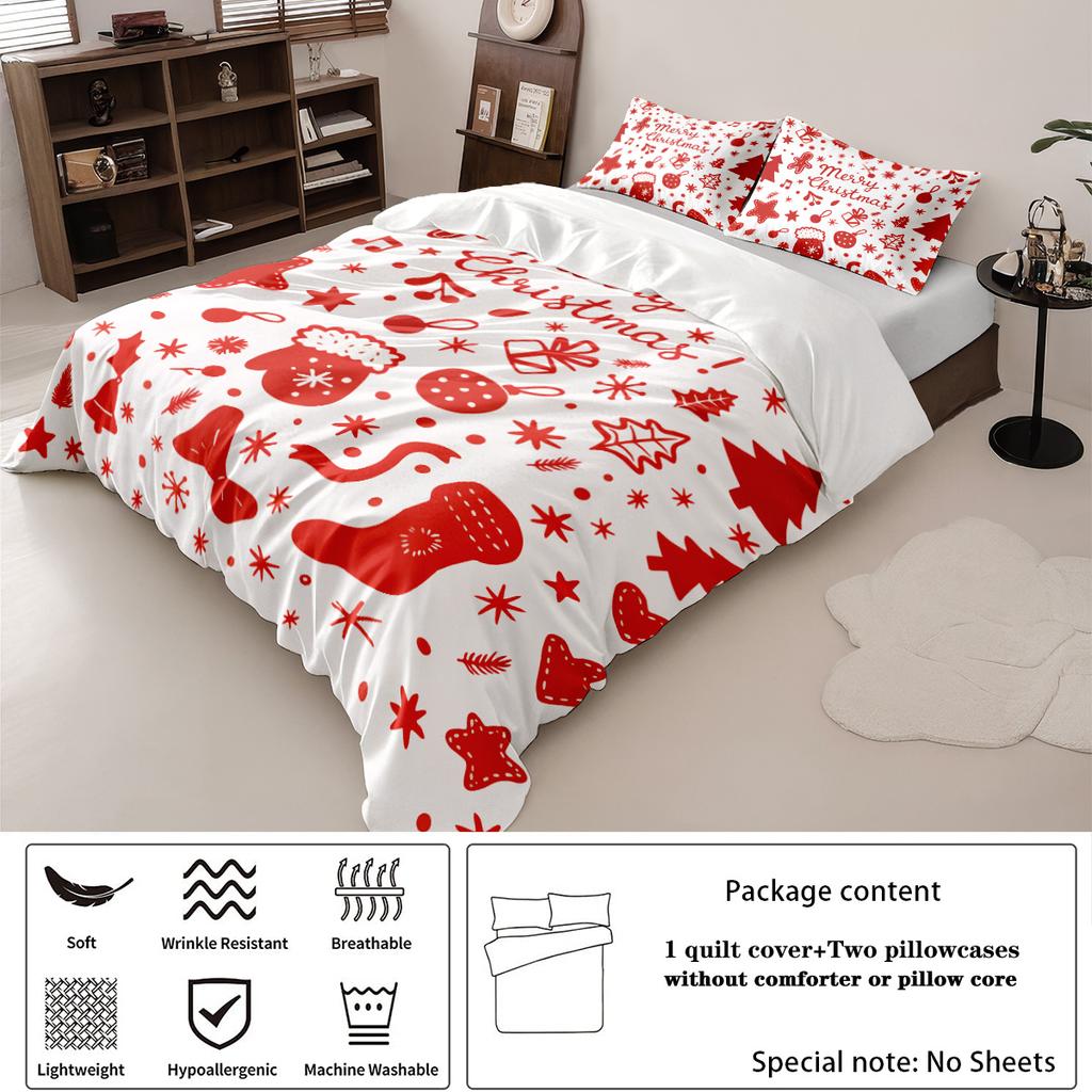 3 Pieces of Merry Christmas Printed Bedding Set Soft and Coreless with Multiple Sizes To Choose From As A Christmas Gift