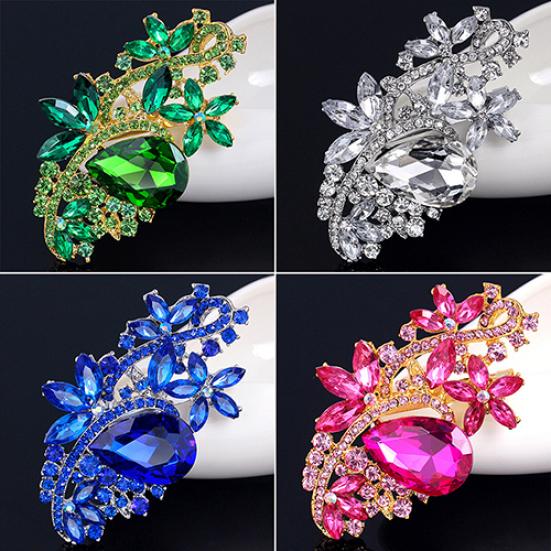 Waterdrop Flower Brooch Pin Rhinestone Crystal Brooches Bouquet Wedding Jewelry