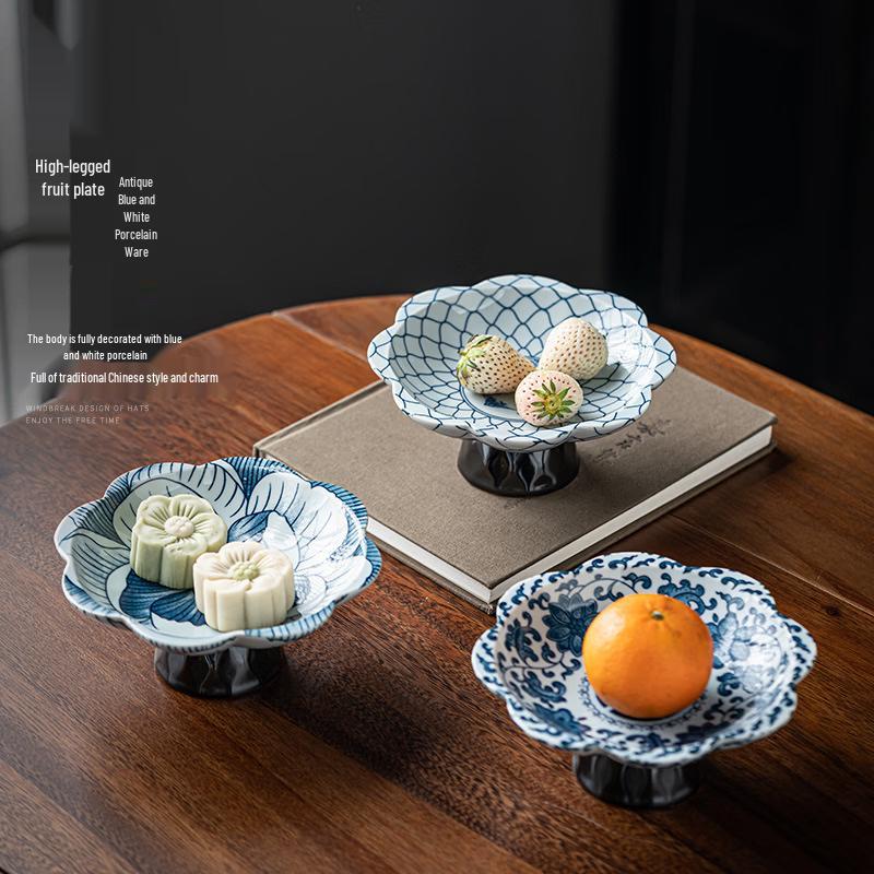 Retro Blue and White Ceramic Fruit Snack Plate