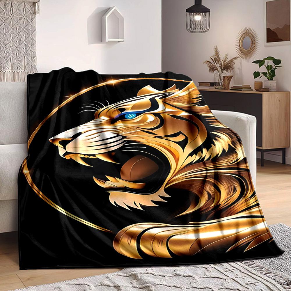 1pc Golden Tiger Head Blanket Lightweight Flannel Blanket Throw Blanket For Sofa, Bed, Travel, Camping, Livingroom, Office yy251015152