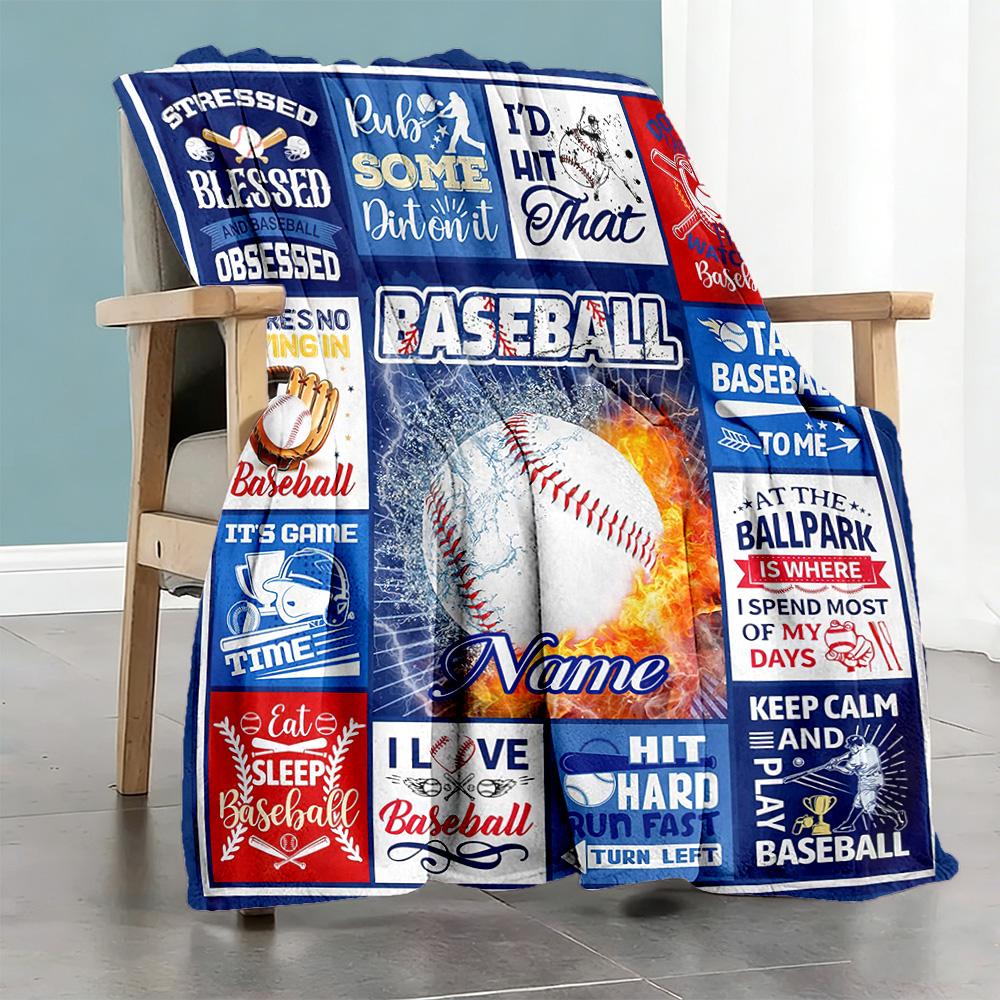 Blue Baseball Customize Text Blanket Multi-purpose Customizable Blanket Durable Comfort for Picnics Seaside Office Chair Home Decor for All Occasions