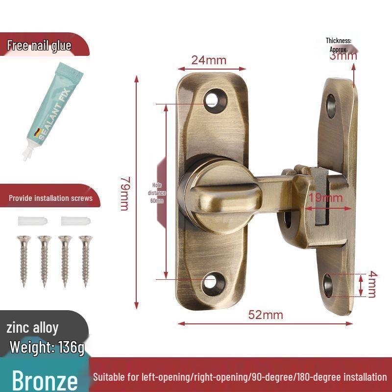 90° Zámek na posuvné dveře (stodolové dveře): Západka bez vrtání, Spona na posuvné dveře, Bezpečnostní šroub