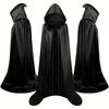 Halloween Cape Black Hooded Medieval Wizard Robe Cosplay Costume Adults Kids Halloween Performance Cloak