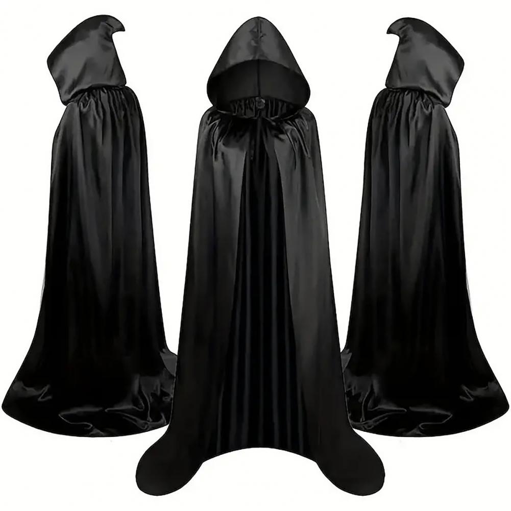Halloween Cape Black Hooded Medieval Wizard Robe Cosplay Costume Adults Kids Halloween Performance Cloak