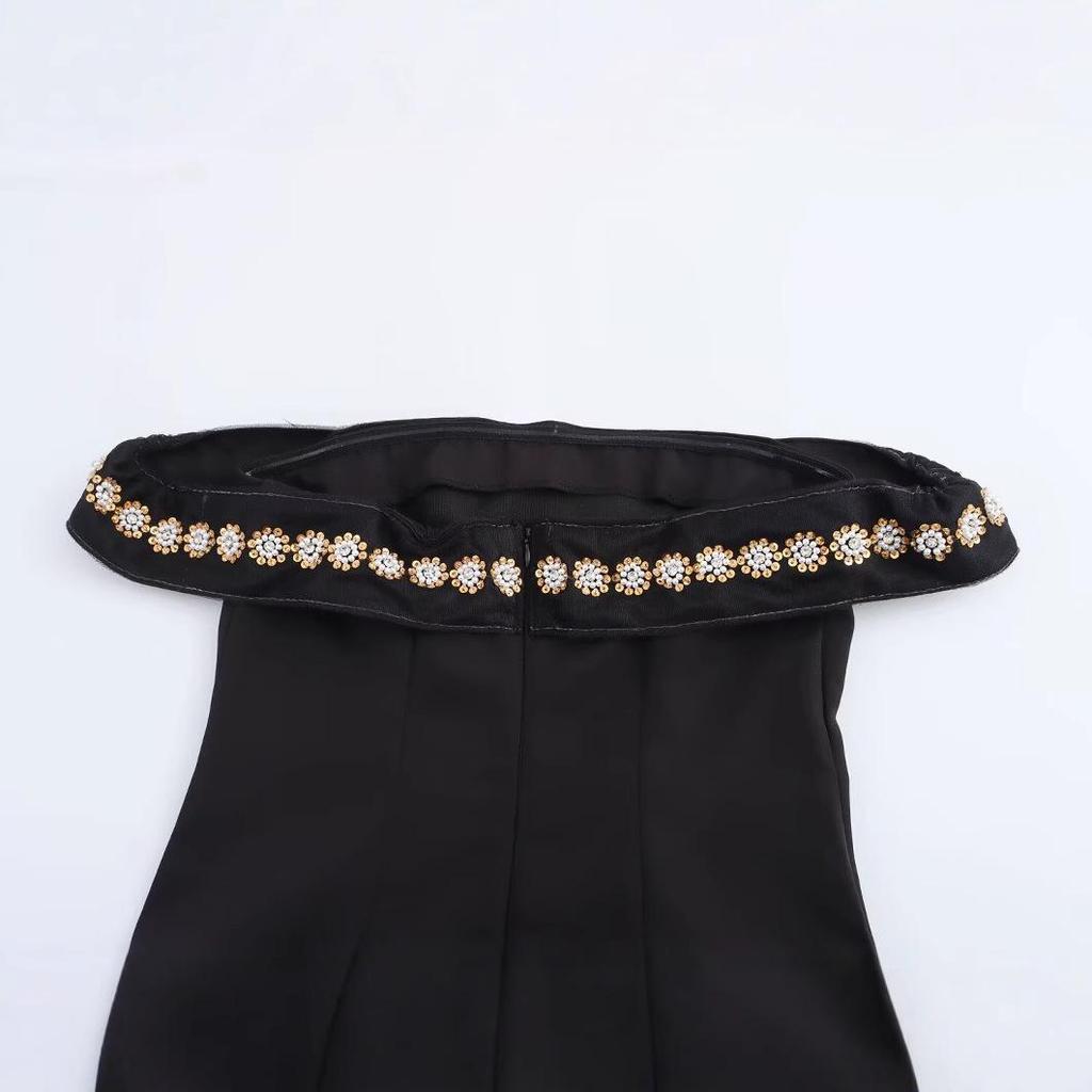 2025 Spring Women's Beaded One-Shoulder Evening Dress - European & American Fashion