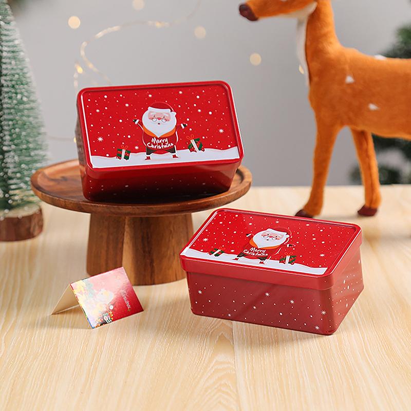 1Pc Christmas Square Tinplate Can Candy Box Gift Storage Box Biscuit Can Metal Can Home Storage Box Xmas Candy Cans Kids Gift