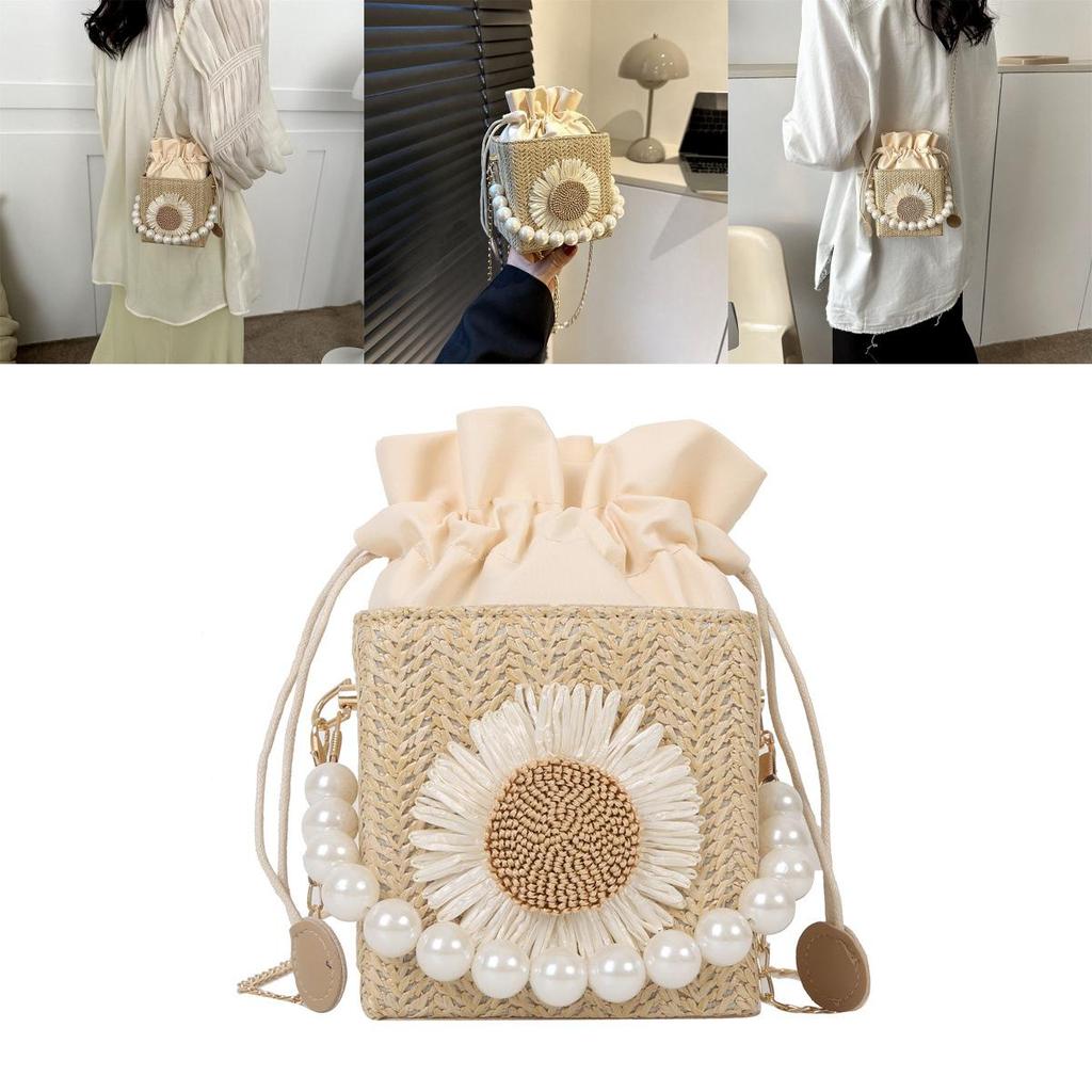 Stylish Woven Bucket Bag For Women Chic Shoulder Bag With Inner Pocket Beige Fashion Handbag