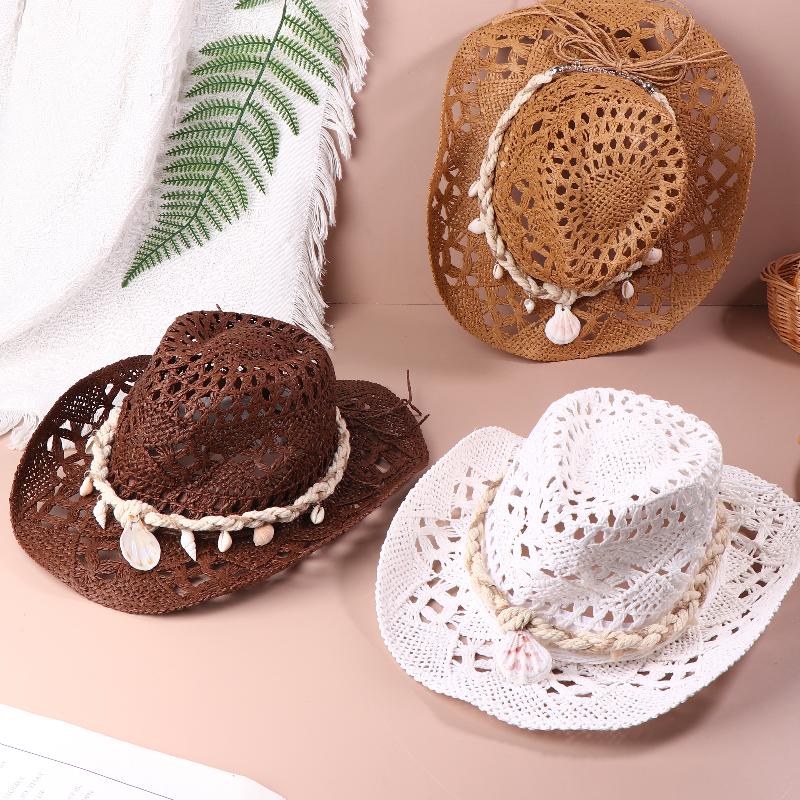 Vintage Western Cowboy Sun Hat Men Women Straw Hat Outdoor Travel Ethnic Style Gift Uv Protection Cap Chapeau Beach Hat