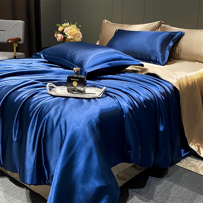 Blended Natural Mulberry Silk Bedding Set with Duvet Cover Bed Sheet Pillowcase High End Satin Single Double Queen King Bedsheet