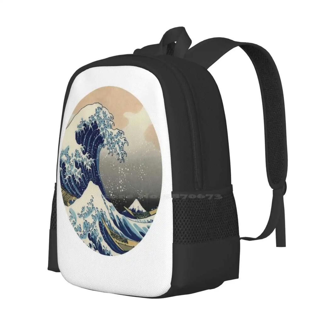 Hokusai Wave School Bag Big Capacity Backpack Laptop Hokusai Wave Japanese Style Vague Japon Ancien Old Vintage