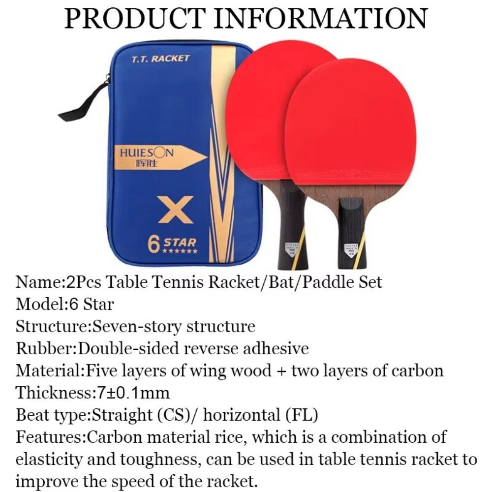 2Pcs HUIESON Ping Pong Rackets 6 Star Ping Pong Supplies Table Tennis Racket  For Club Training