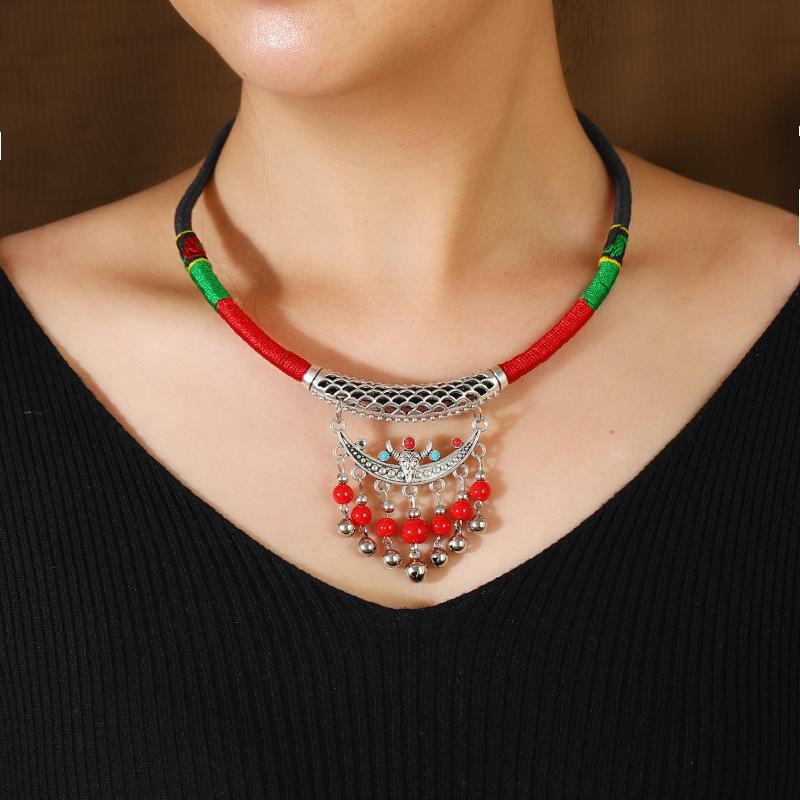 

Тканый воротник с кисточками, короткая цепочка на шею, ретро, Юньнань Мяо, ожерелье на ключицу, аксессуары для сценических выступлений, женские