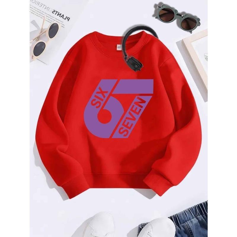Sweatshirt Kids Unisex - Pink & White 67 Chest Logo, Soft Round Neck Sweater , Casual Winter Warm Pullover with Age Number Design 110