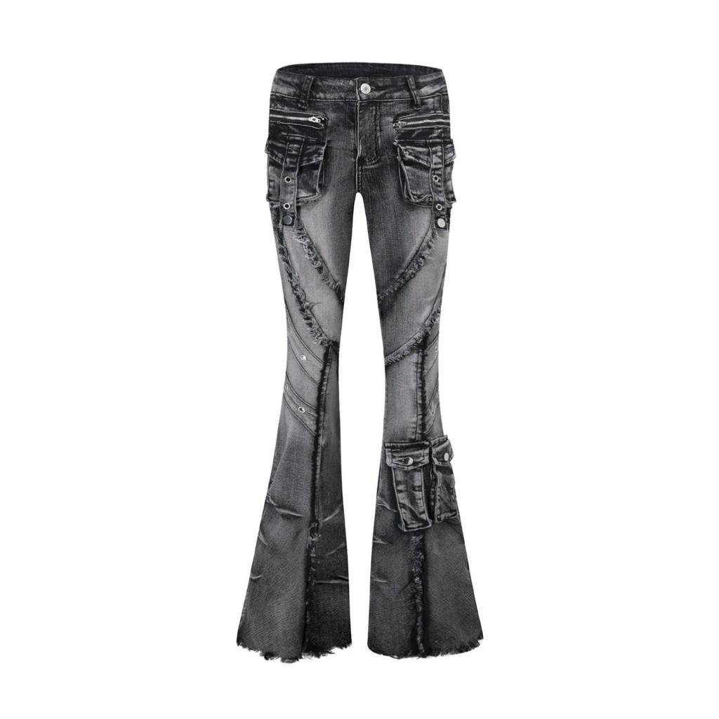 VIONA Autumn Winter Women's Denim Pants Dark Academia Cargo Jean Flared Bell Bottom Designer Kpop Japanese Y2k 2000s Goblin Core