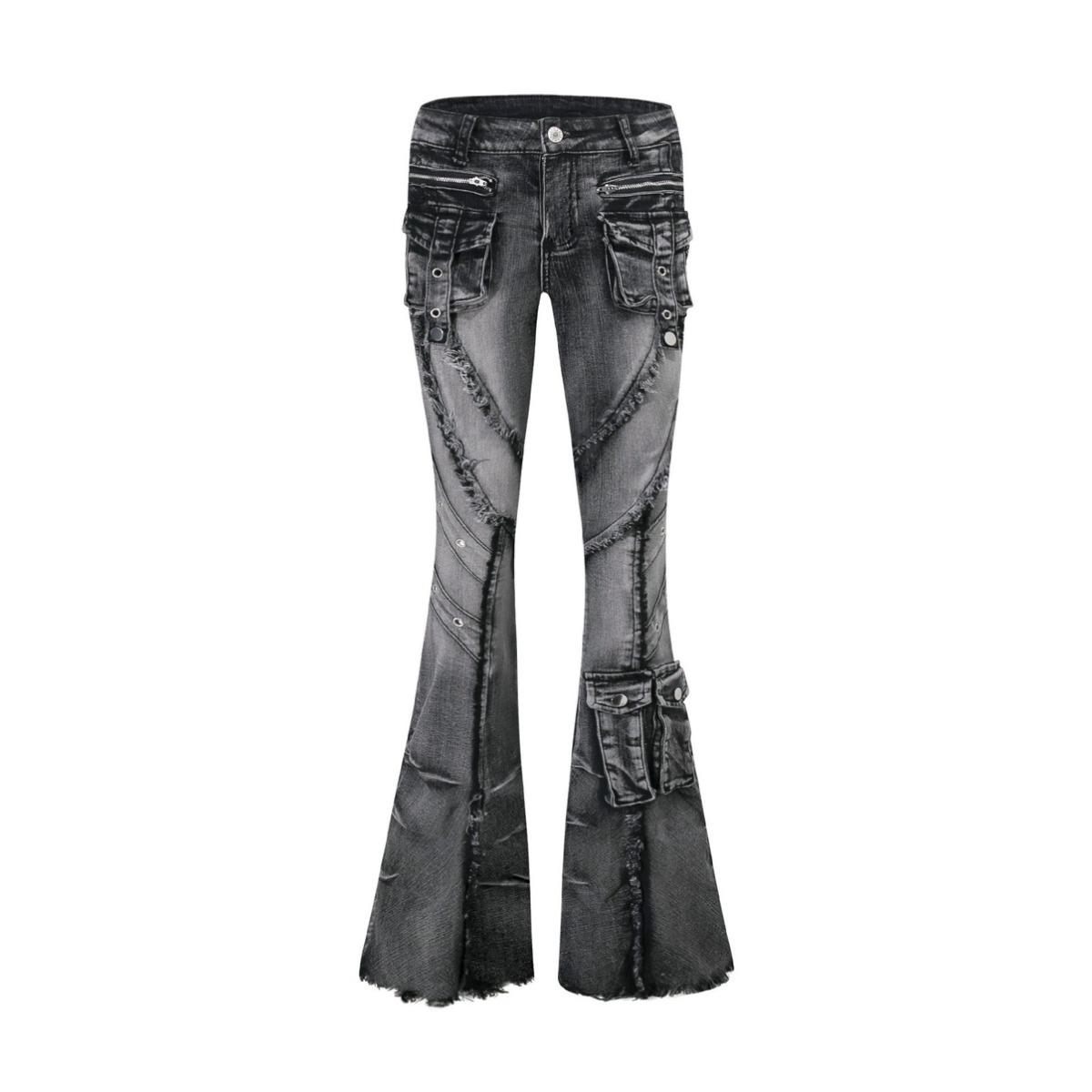 

Autumn Winter Women s Denim Pants Dark Academia Cargo Jean Flared Bell Bottom Designer Kpop Japanese Y2k 2000s Goblin Core S чёрный