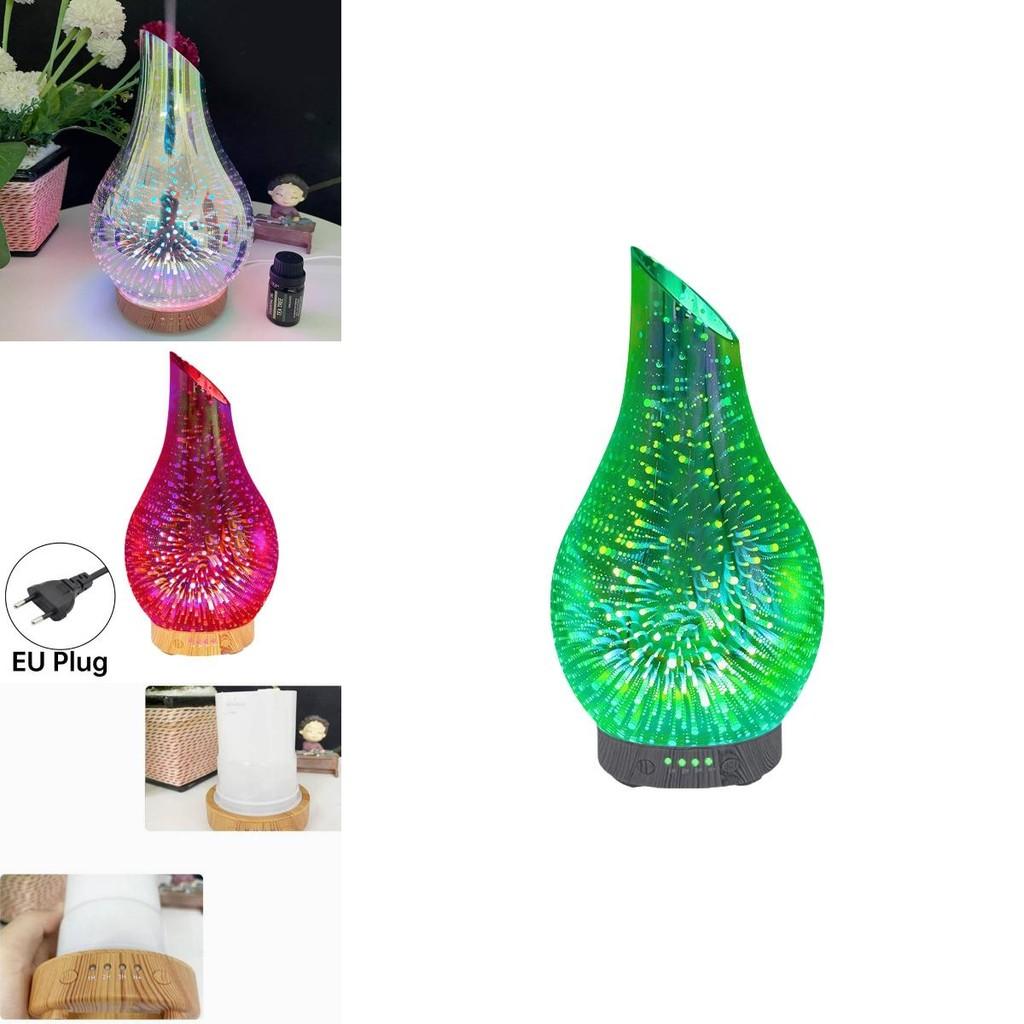 Kreativer 3D-Glas-Holzmaserung Ultraschall-Kaltnebel-Luftbefeuchter für den Heimgebrauch 7-Farben-Nachtlicht ätherisches Öl-Diffusor Vasenform