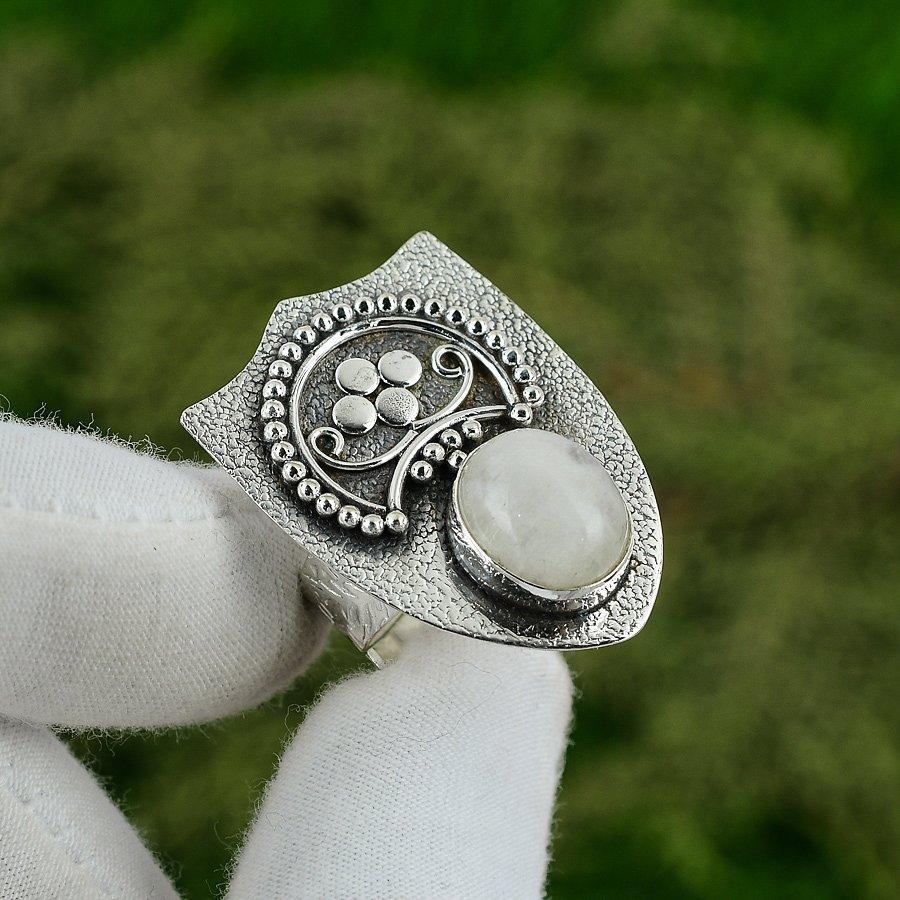 Gift For Her 925 Silver Natural Rainbow Moonstone Multi Stone Adjustable Ring Adjustable