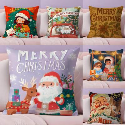 Warm Christmas Cartoon Decorations Third Pillow Case Silky Short Plush With Invisible Zipper Dustproof Sofa Cushion Cover