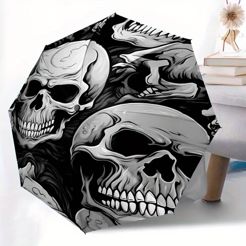 1pc Skulls Bones Automatic Open 8-Rib Windproof Umbrella, Travel & Commuting, Suitable for All Seasons