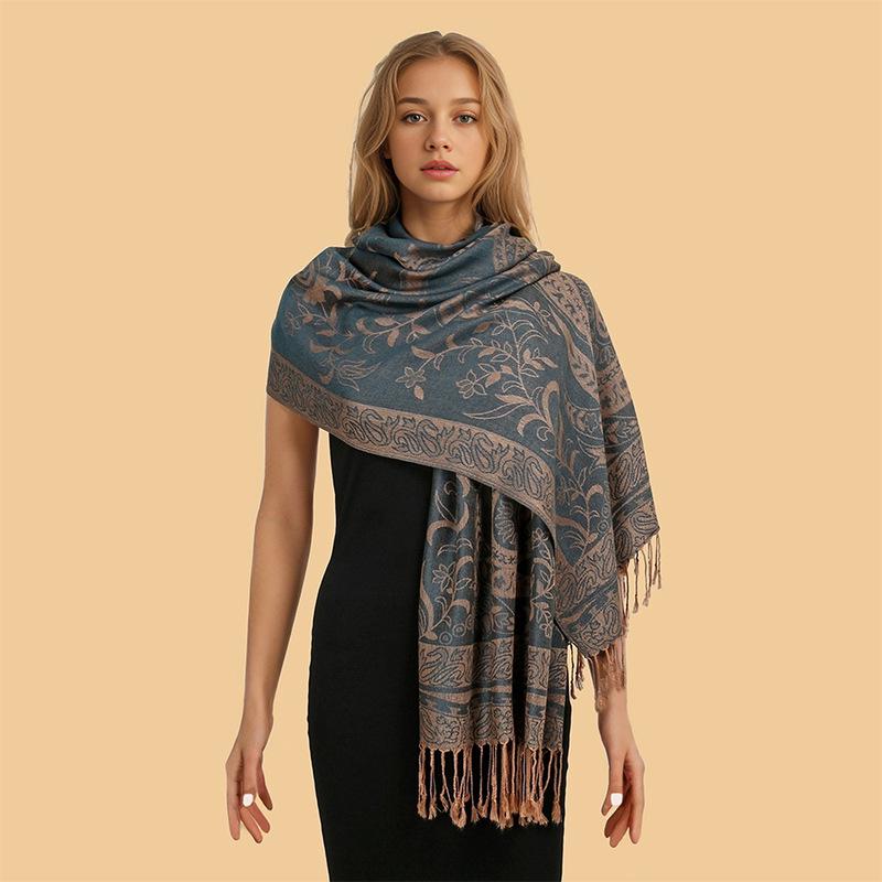 Autumn Winter New Luxury Cashmere Pashmina Shawl For Women Soft Warm Scarf Jacquard Tassel Printed Stole Wrap Elegant