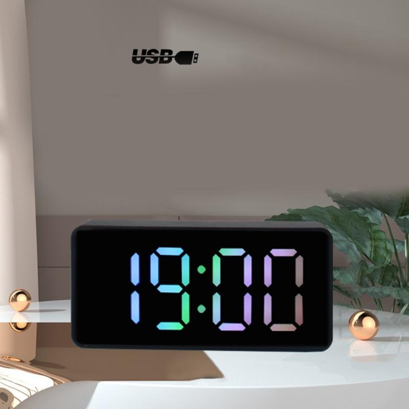 Mirror Clock Snooze Alarm Digital Timer Large Led Display Date Temperature Mute-