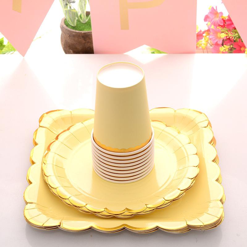 Disposable Paper Plate Lace Cups Hot Stamping Lace Dessert Paper Plates Tableware Wedding Happy Birthday Party Supplies