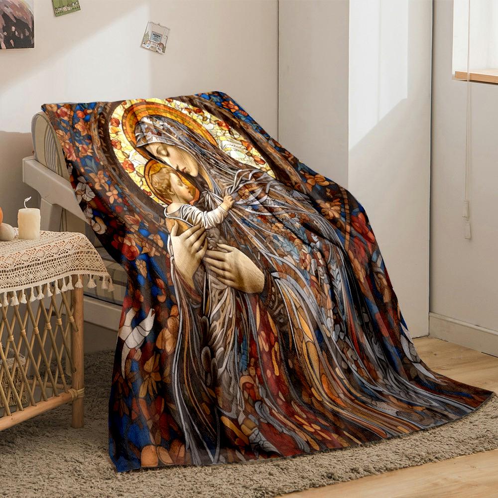 Stained Glass Art: Mother and ChildFlannel blanket for bedroom, living room, sofa, and nap