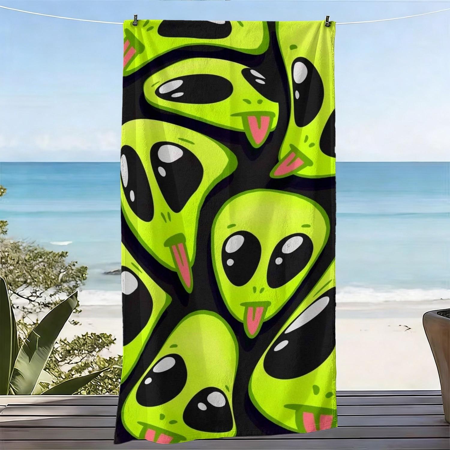 

Funny Alien Beach Towel, Cartoon Green Alien Print Oversized Bath Towel, Soft Quick Dry Summer Blanket 1pcs W40*H60(CM)