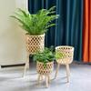 Nordic Bamboo Rattan Flower Pot Stand - Living Room and Balcony Plant Basket Decor.