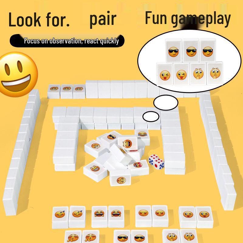Cartoon Expression Mahjong Table Game: Puzzle & Connect-the-Dots Card Set for Children and Parent-Child Interaction, Indoor/Outdoor Fun