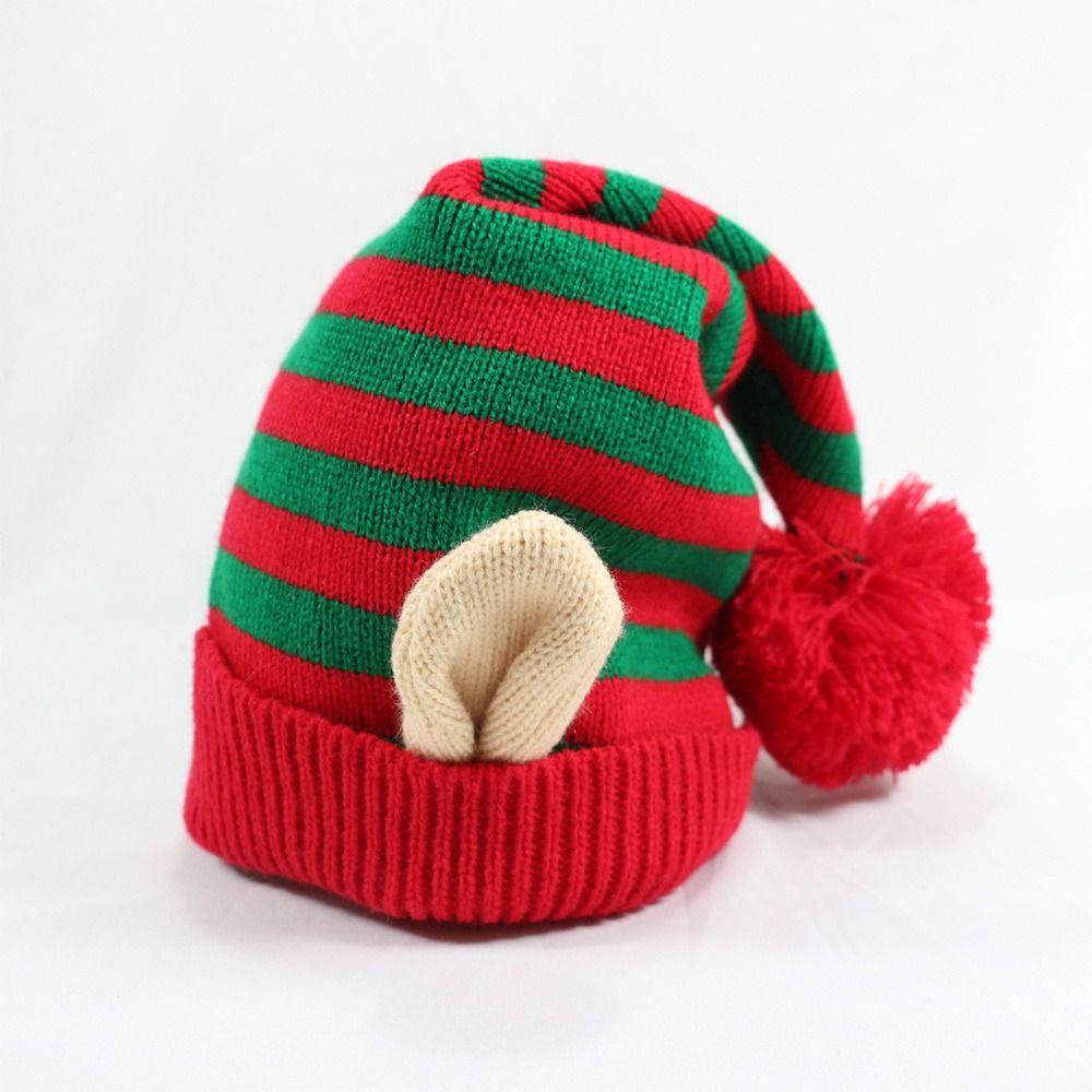 with Small Ears Christmas Hat Striped Pattern Holiday Knitted Hat Xmas Cap  Festival Girls
