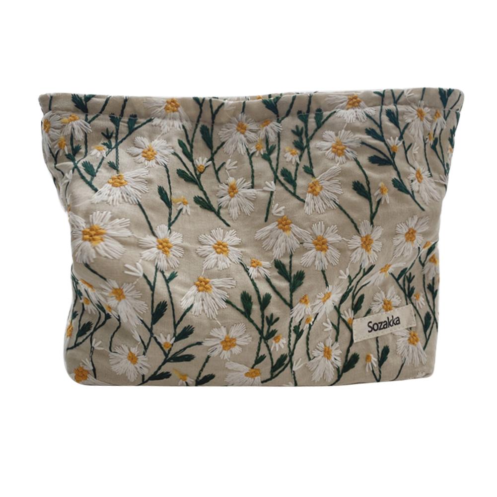 

Популярный органайзер для путешествий с цветком ромашки, клатч с вышивкой, сумки, холст, органайзер для канцелярских товаров, мягкий портативный органайзер для женщин и девочек для путешествий S бежевый