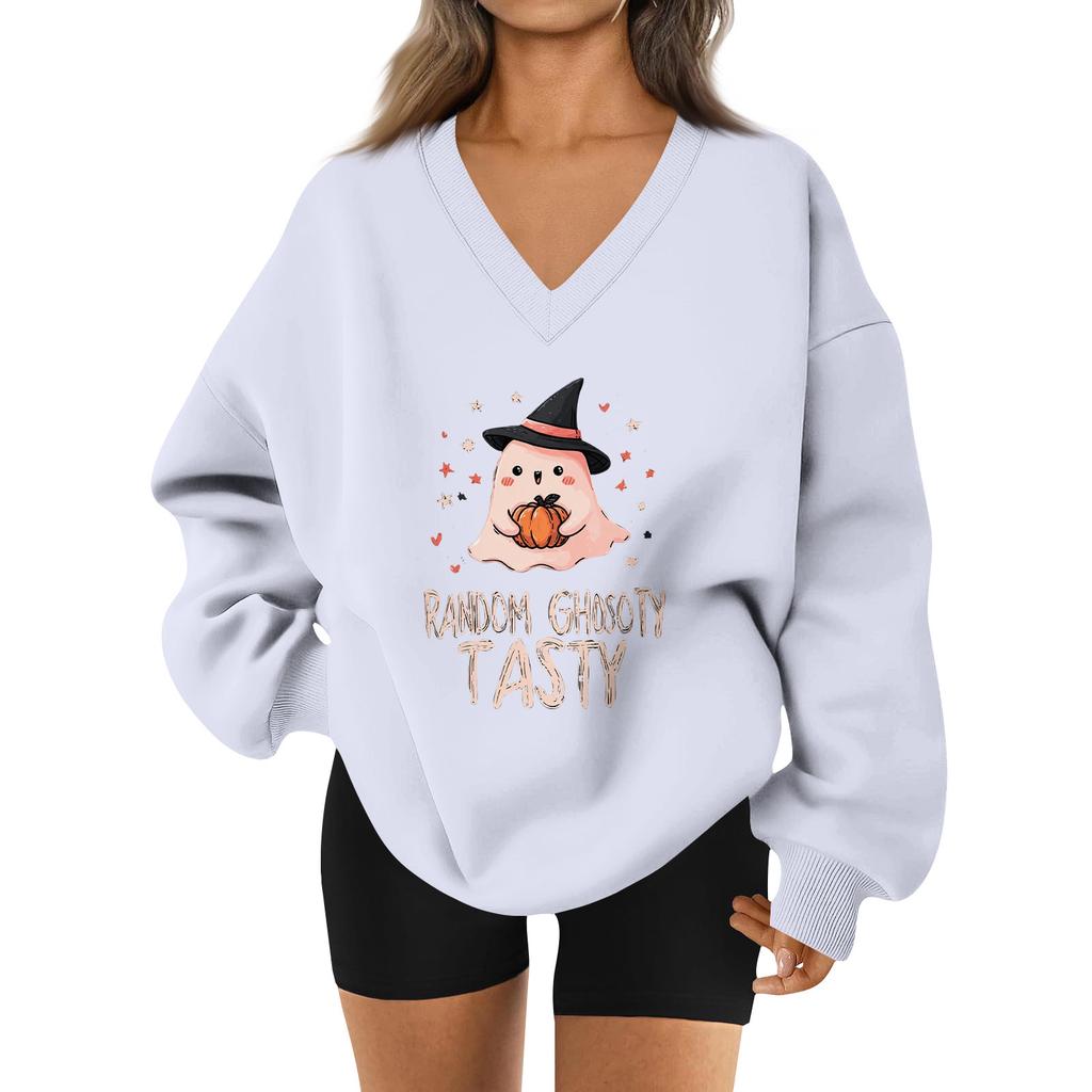 Women's V-neck Dropped Shoulder Halloween Print Sports Sweatshirt Top