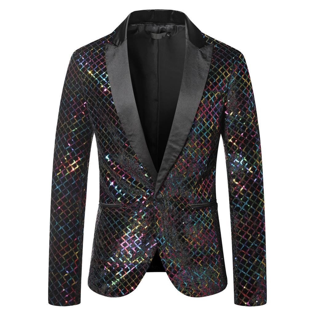 Herrenanzug, Smoking, Partymantel, Pailletten, Gentleman-Blazer, Jacke, Ein-Knopf-Anzug