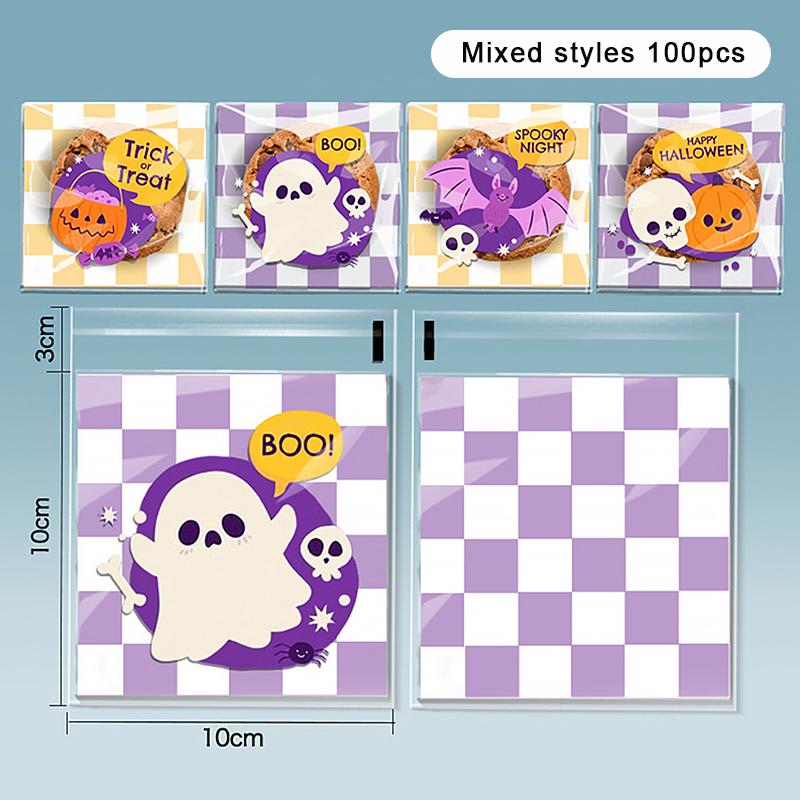 

100Pcs Pumpkin Halloween Candy Bag Happy Halloween Party Decorations Kid Gift Trick Or Treat Candy Cookie Spider Ghost Bag as the picture