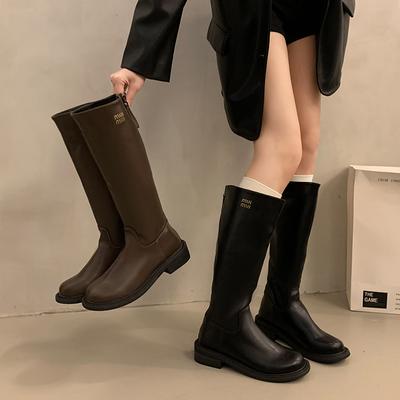 Neuer Stil Damen Petite High-Top Vielseitige Reitstiefel Herbst/Winter Dicke Sohle Langer Schaft Schlankmachende Stiefel Gummi Obermaterial