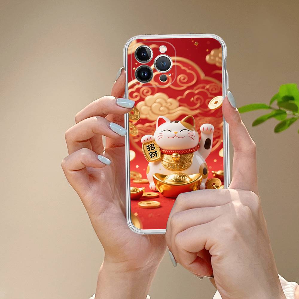 Lucky Money Cat Phone Case For iPhone 17 16 15 14 11 12 13 Mini Pro XS Max Plus Funda Shell