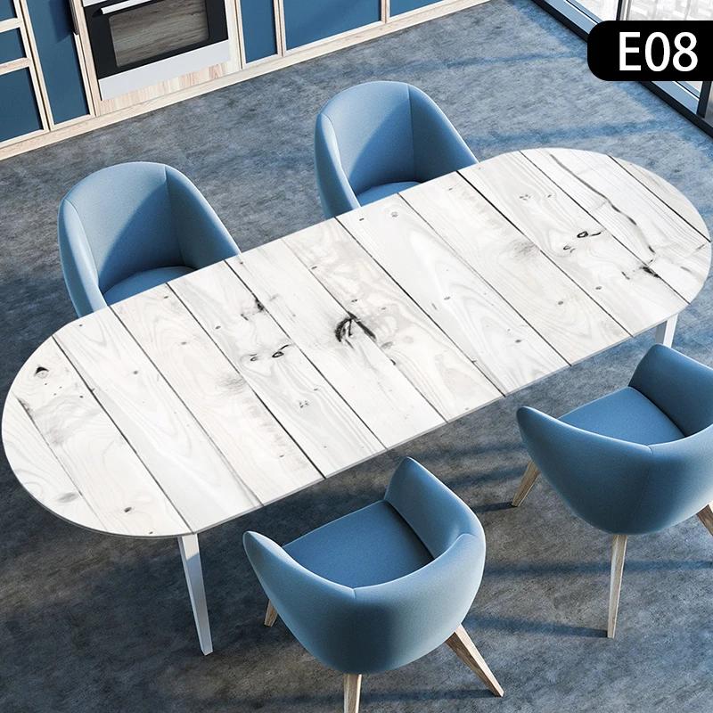 Wooden Plank Texture Style Waterproof Oval Tablecloth Oil-Resistant Elastic Stretch Fitted Table Cover Kitchen Dining Outdoor